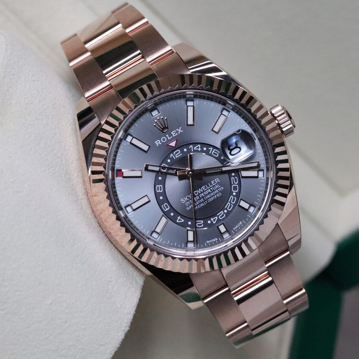 Rolex Sky-Dweller 18k Rose Gold Case Rhodium Gray Dial 42mm Fluted Oyster 326935