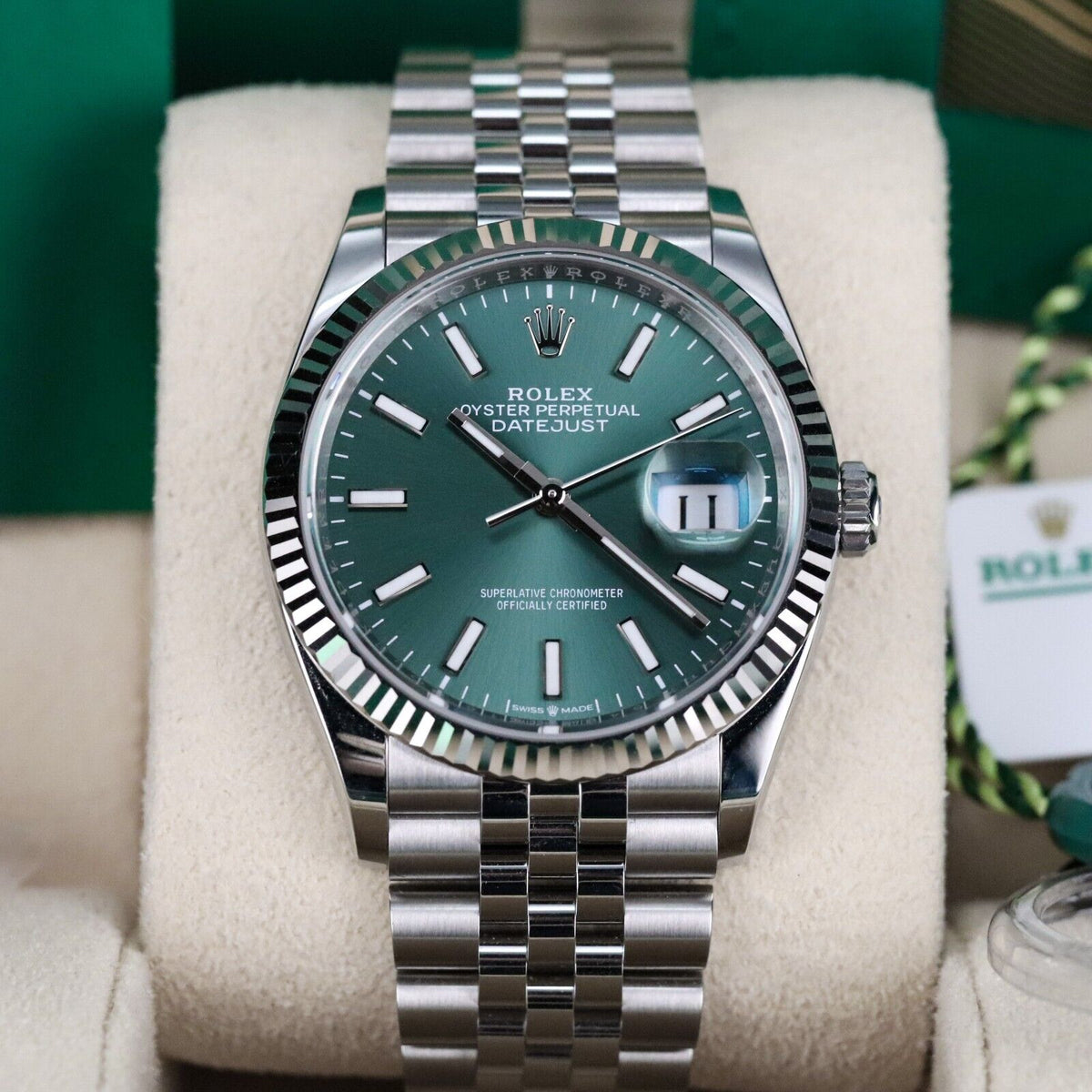 Rolex Datejust 36mm 126234 Green Mint Dial Jubilee Fluted Bezel Complete