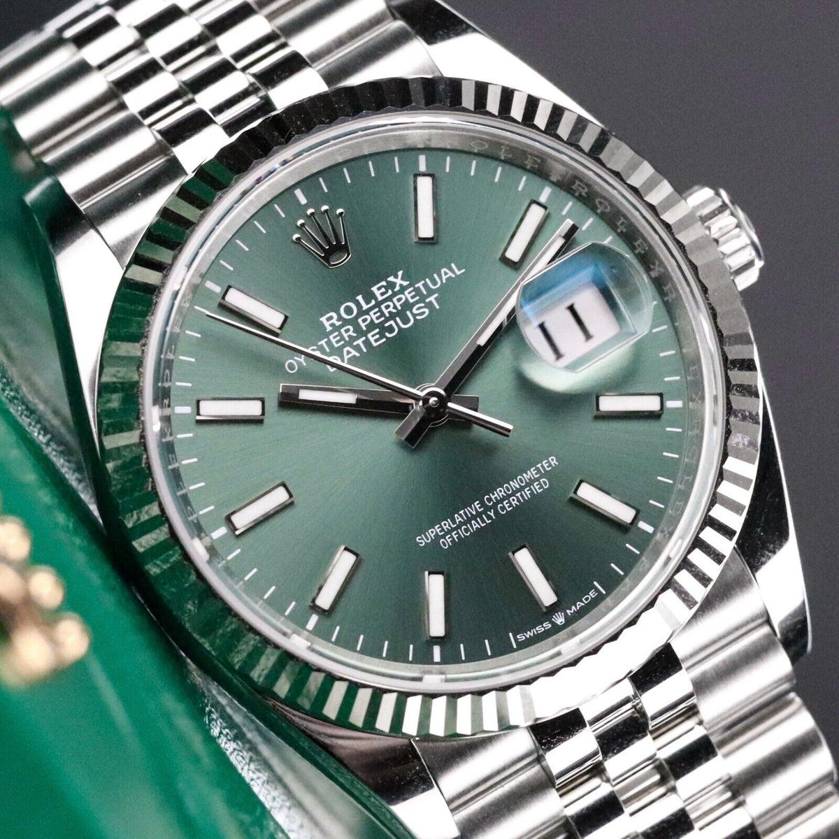 Rolex Datejust 36mm 126234 Green Mint Dial Jubilee Fluted Bezel Complete