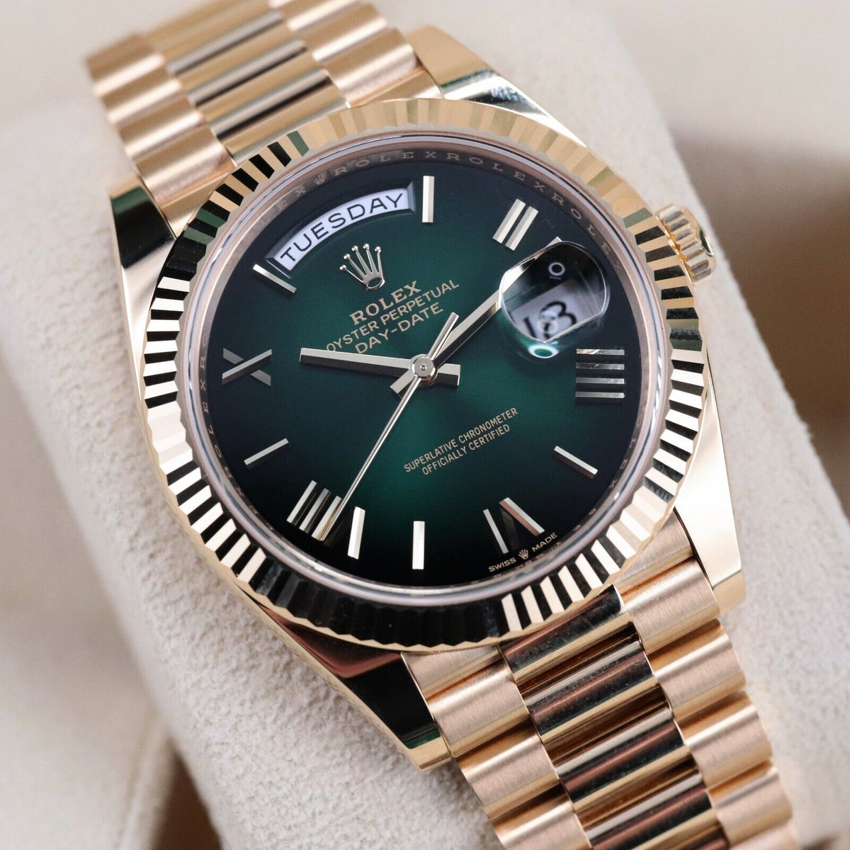 Rolex Day-Date Green Ombre Dial 40mmYellow Gold President 228238