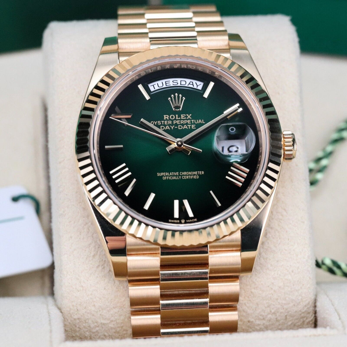 Rolex Day-Date Green Ombre Dial 40mmYellow Gold President 228238