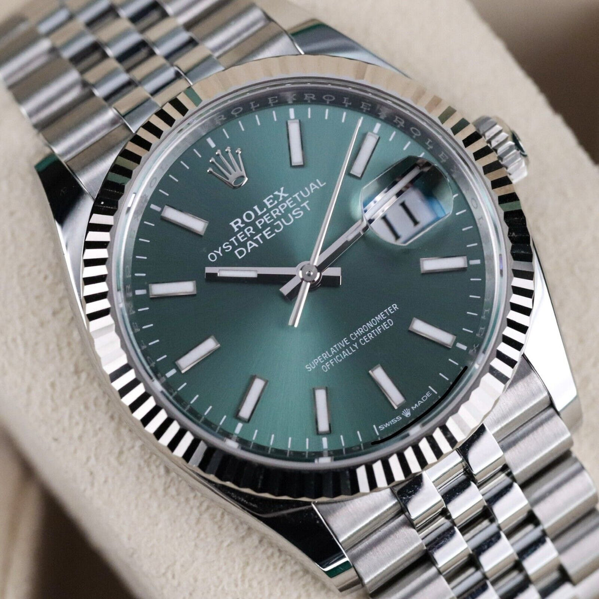 Rolex Datejust 36mm 126234 Green Mint Dial Jubilee Fluted Bezel Complete