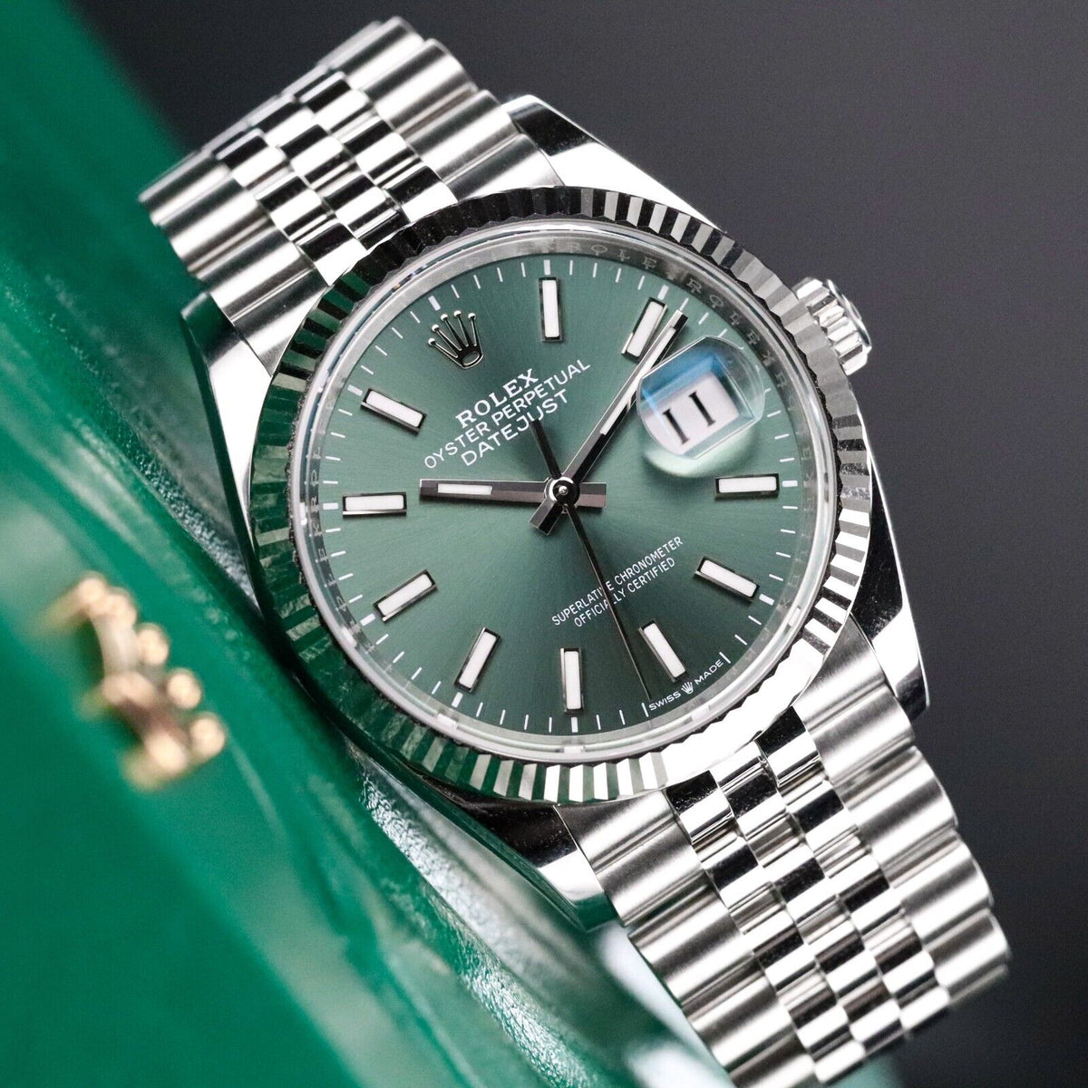 Rolex Datejust 36mm 126234 Green Mint Dial Jubilee Fluted Bezel Complete