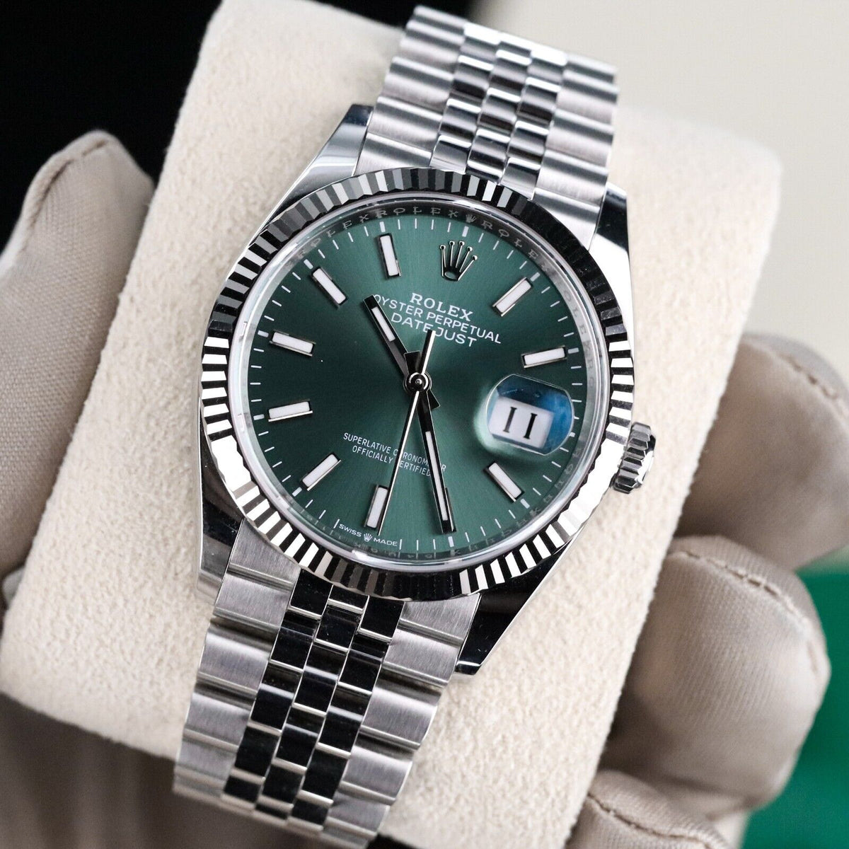 Rolex Datejust 36mm 126234 Green Mint Dial Jubilee Fluted Bezel Complete