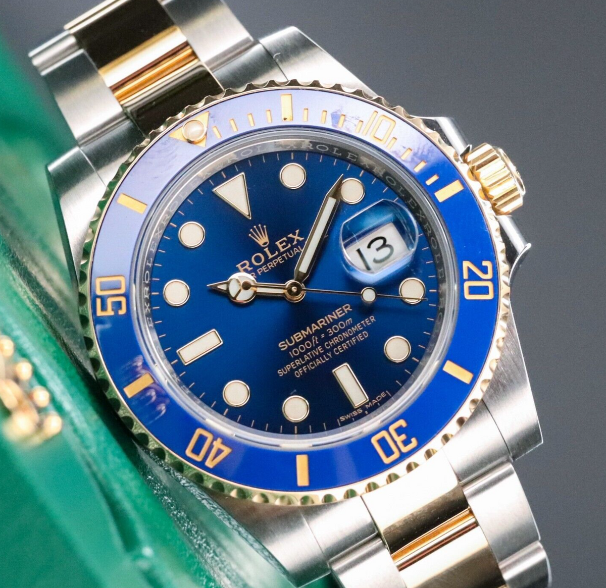 Rolex Submariner Date "Bluesy" 116613LB Two Tone Gold Blue Oyster Steel