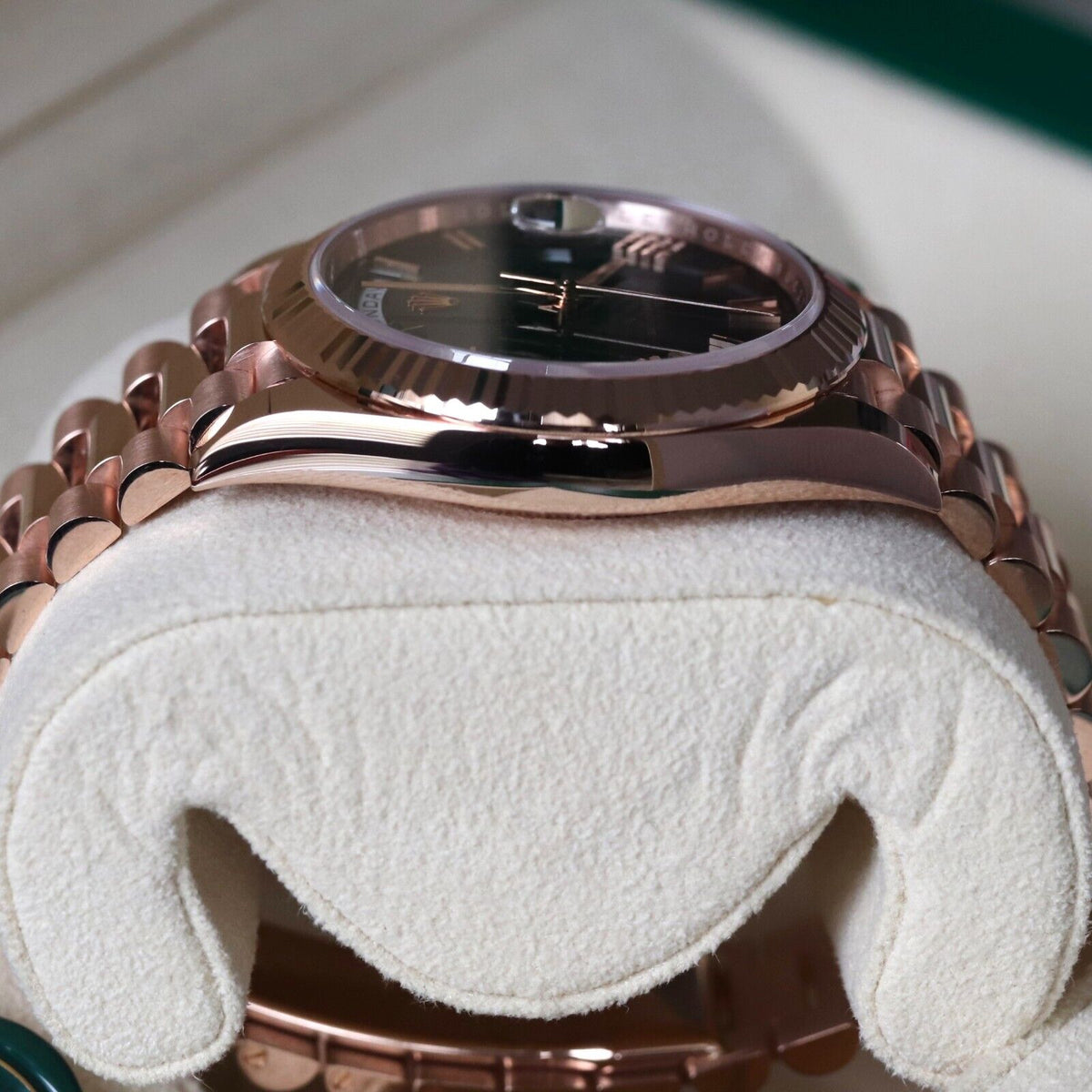 Rolex Day Date 40 Slate Ombre Gradient 18k Rose Gold Roman Smoked Dial 228235