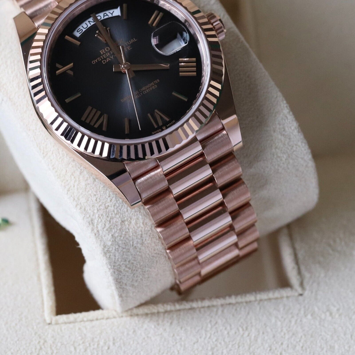 Rolex Day Date 40 Slate Ombre Gradient 18k Rose Gold Roman Smoked Dial 228235