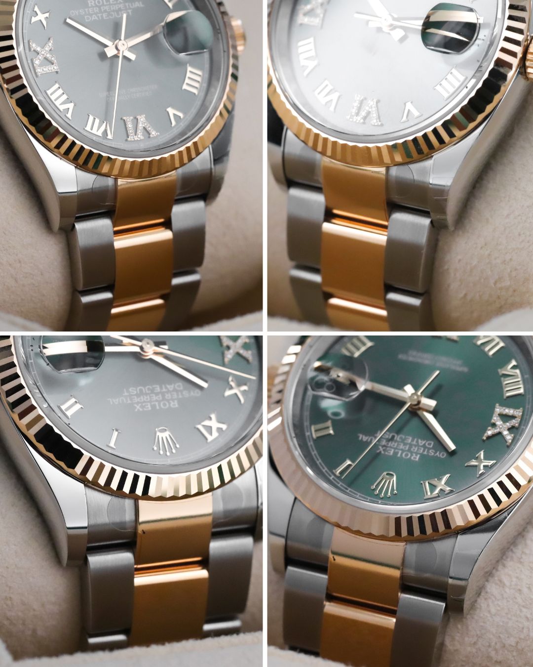 Rolex Datejust 36mm Diamond Green Dial Fluted Two Tone 18k Yellow Gold 126333