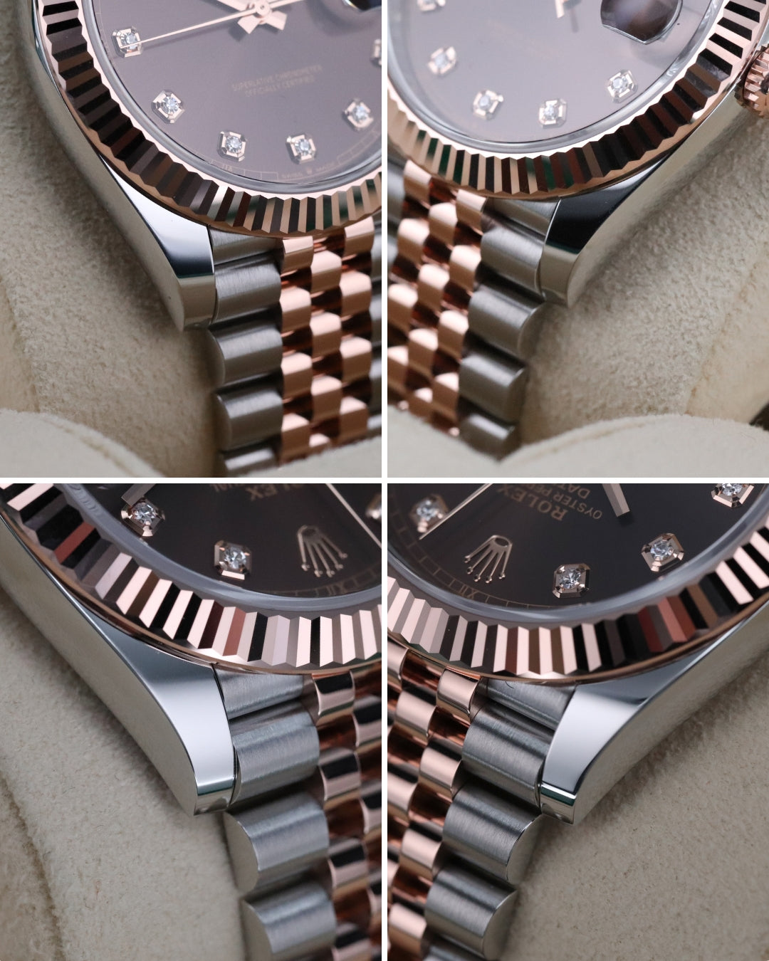 Rolex Datejust 41 Chocolate Diamond Brown Dial Fluted Jubilee Two Tone Rose Gold 126331