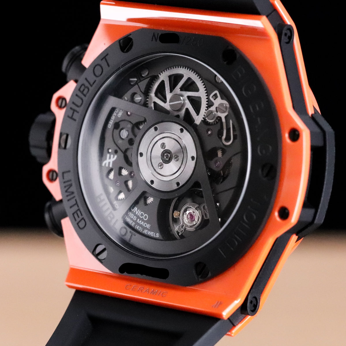 Hublot Big Bang Unico Orange 42mm Limited Skeleton Dial Ceramic Orange on Rubber 441.CU.5910.RX