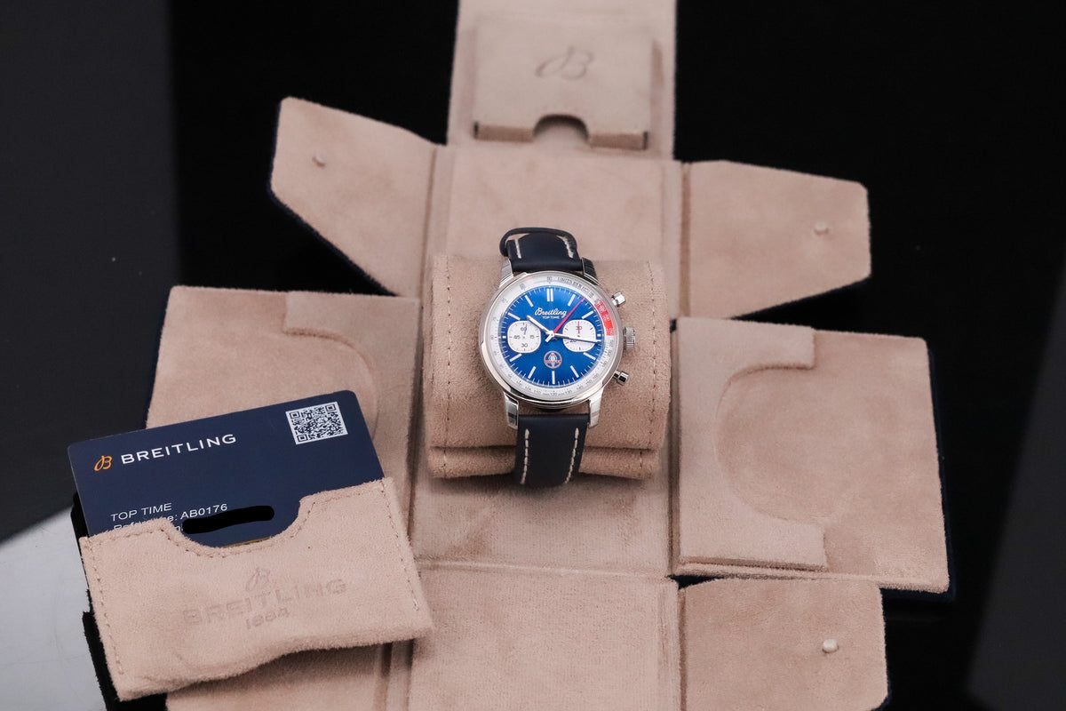 Breitling Top Time B01 Shelby 41mm Blue Dial Cobra Sapphire Crystal Stainless Chronograph AB01763A