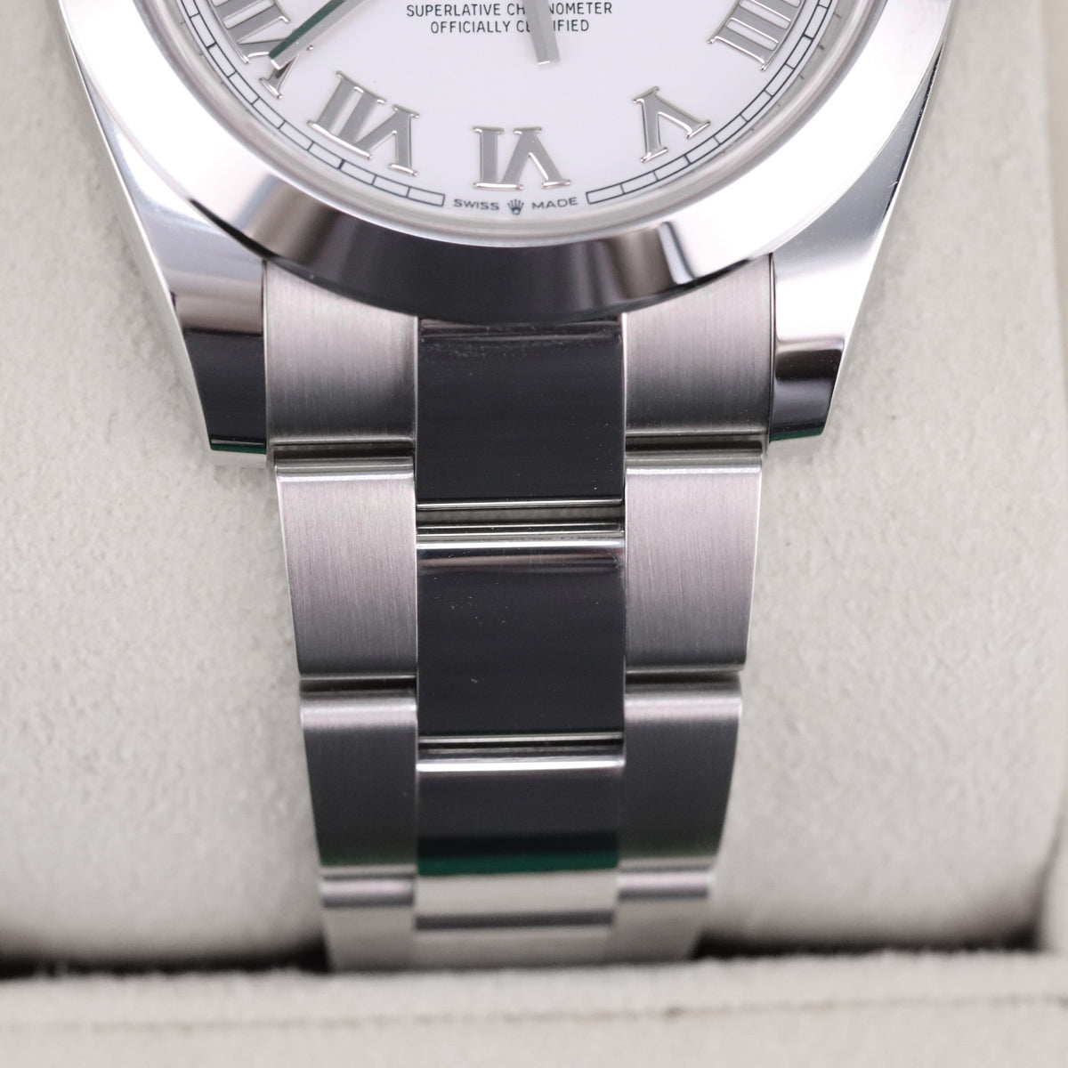 Rolex Datejust 41 White Roman Dial Smooth Bezel Lacquer Oyster Steel 126300
