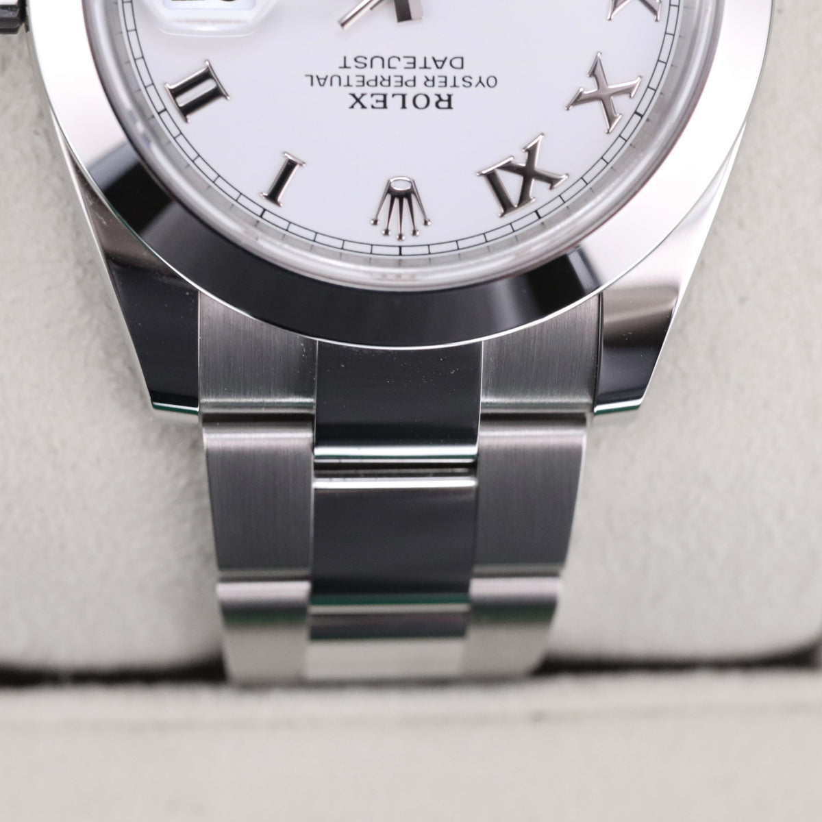 Rolex Datejust 41 White Roman Dial Smooth Bezel Lacquer Oyster Steel 126300