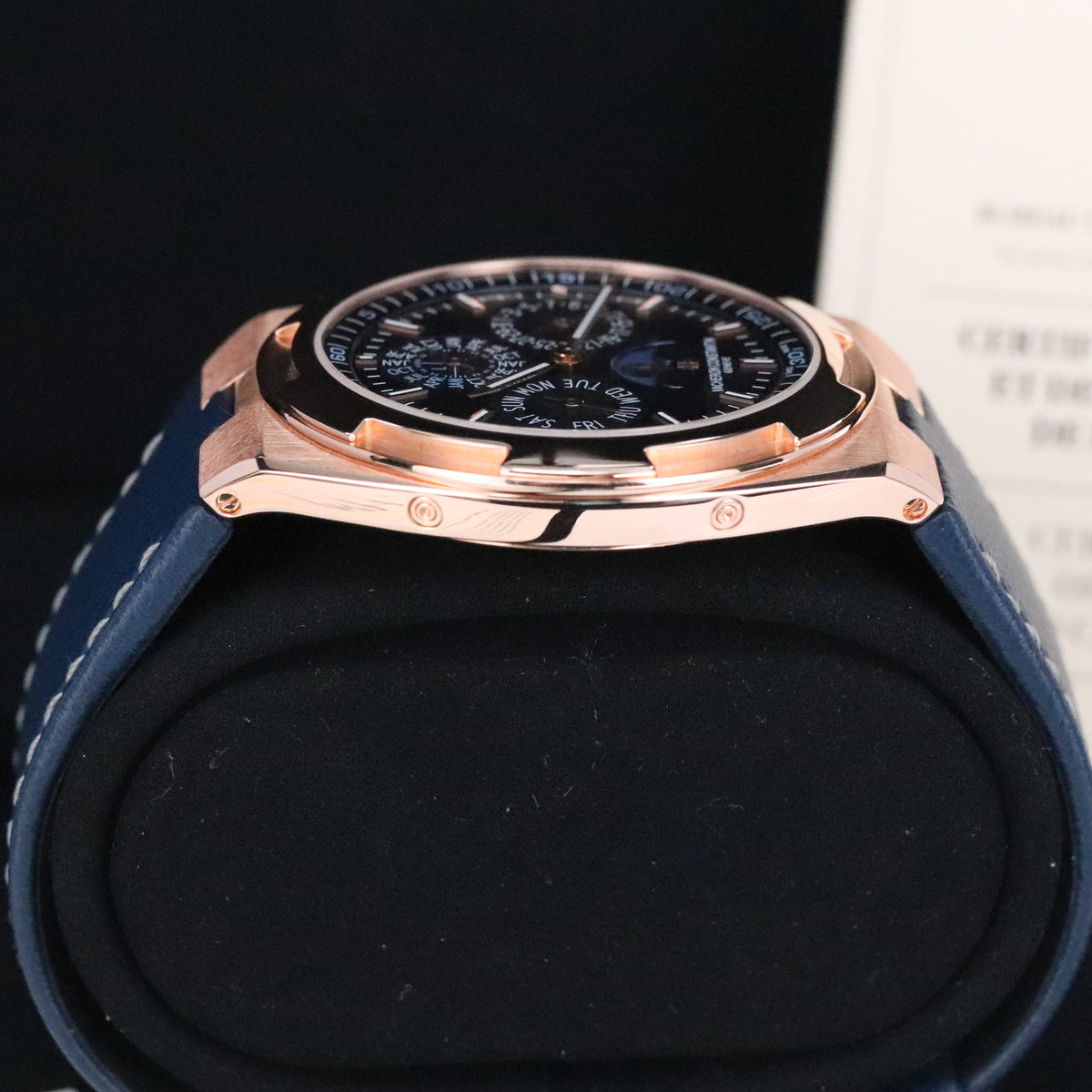 Vaceheron Constantin Overseas Perpetual Calendar Ultra Thin Complete 41mm Rose Gold Blue Dial Blue Rubber Strap 4300V/000R-B509