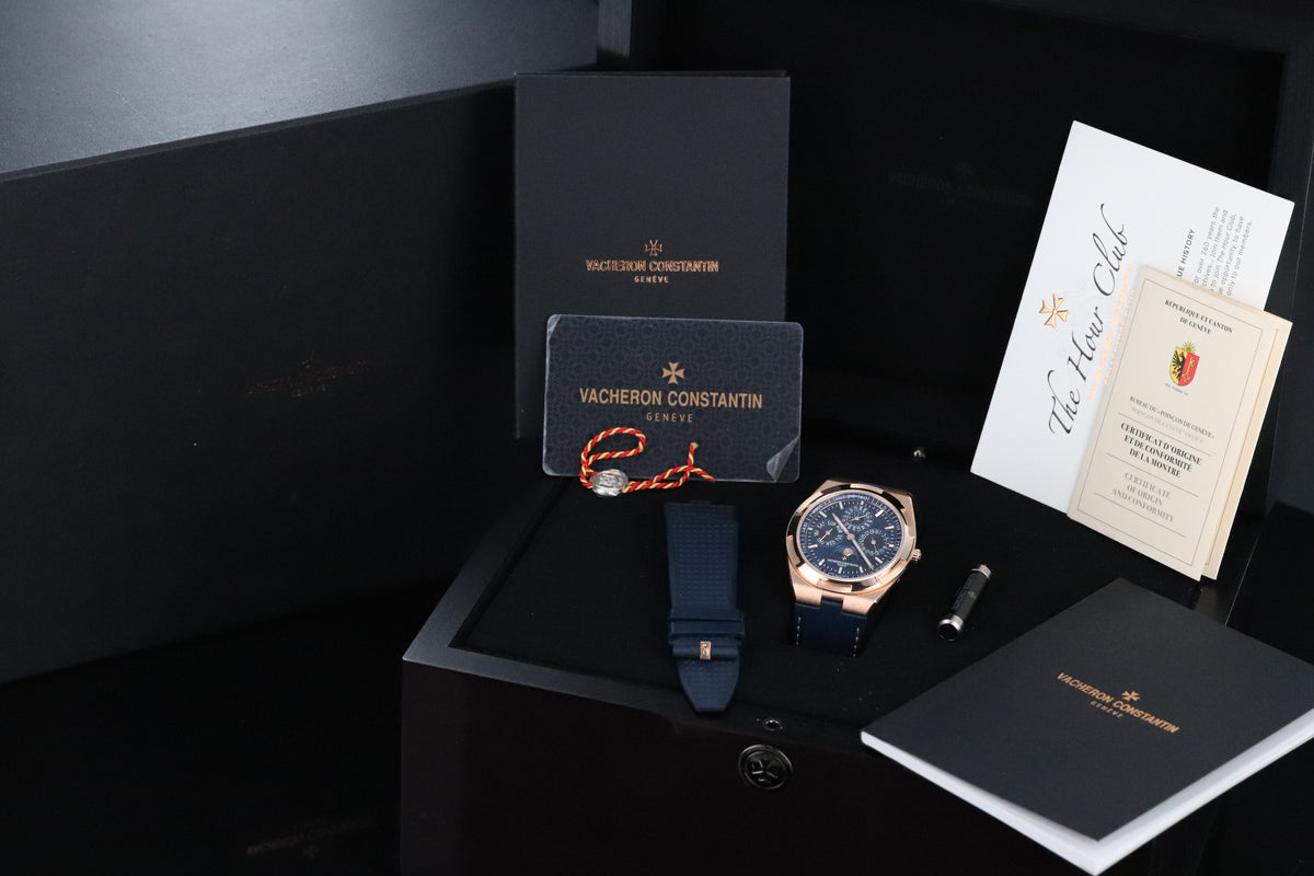 Vaceheron Constantin Overseas Perpetual Calendar Ultra Thin Complete 41mm Rose Gold Blue Dial Blue Rubber Strap 4300V/000R-B509