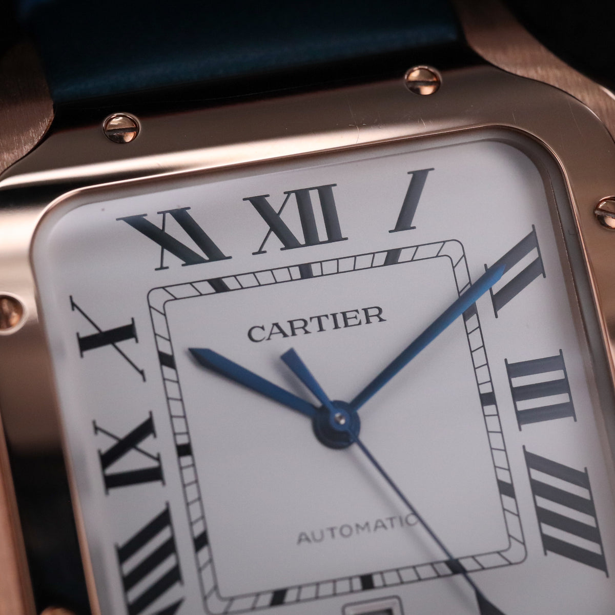 Cartier Santos Large 2023 Complete 40mm Rose Gold White Roman Dial Blue Strap WGSA0019
