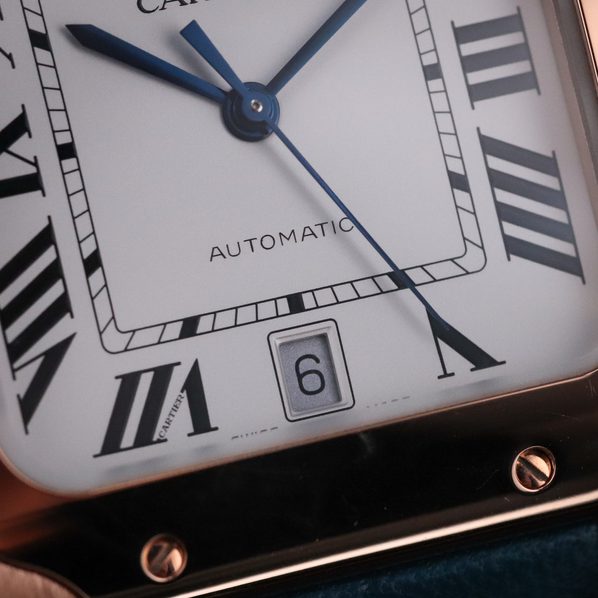 Cartier Santos Large 2023 Complete 40mm Rose Gold White Roman Dial Blue Strap WGSA0019