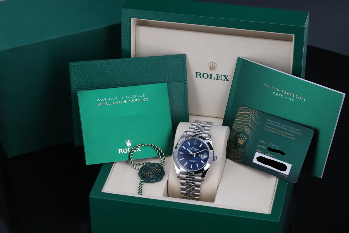 Rolex Datejust 41 2025 Complete 41mm Steel Blue Dial Smooth Bezel Jubilee Bracelet 126300