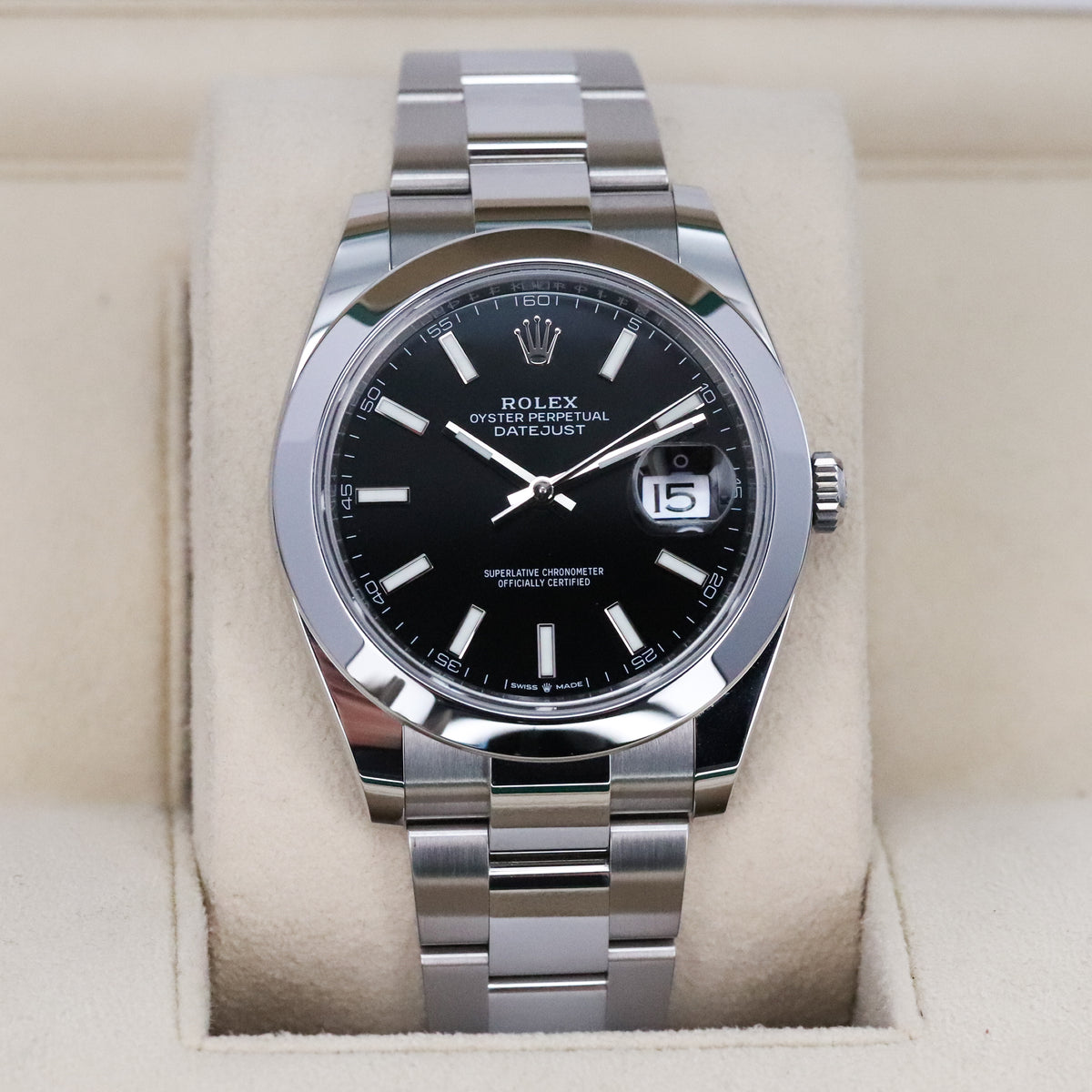 Rolex Datejust 2022 Complete 41mm Steel Black Dial Smooth Bezel Oyster Bracelet 126300