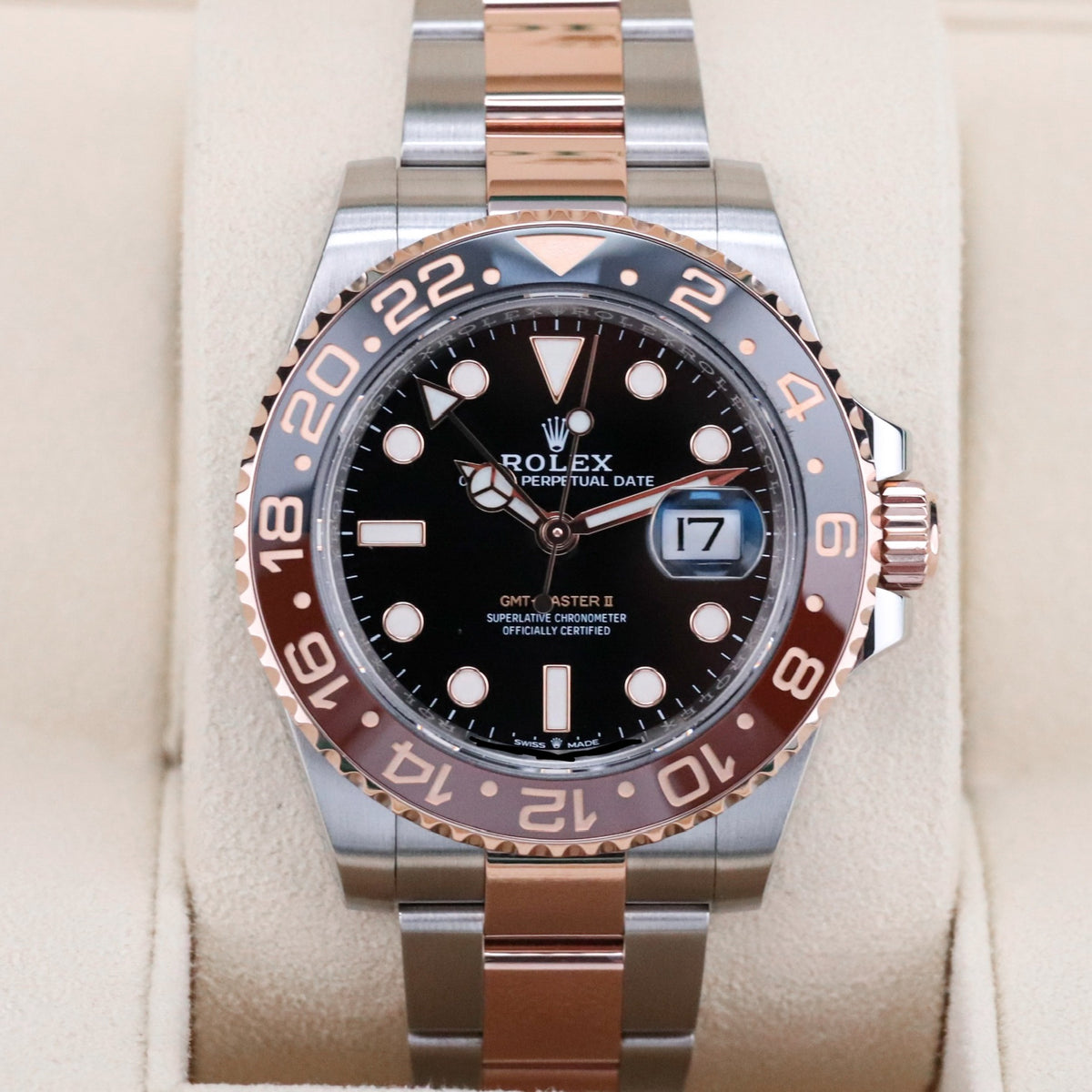 Rolex GMT Master II Rootbeer 40mm Two Tone Rose Gold Black Dial Black Brown Ceramic Bezel 12671CHNR