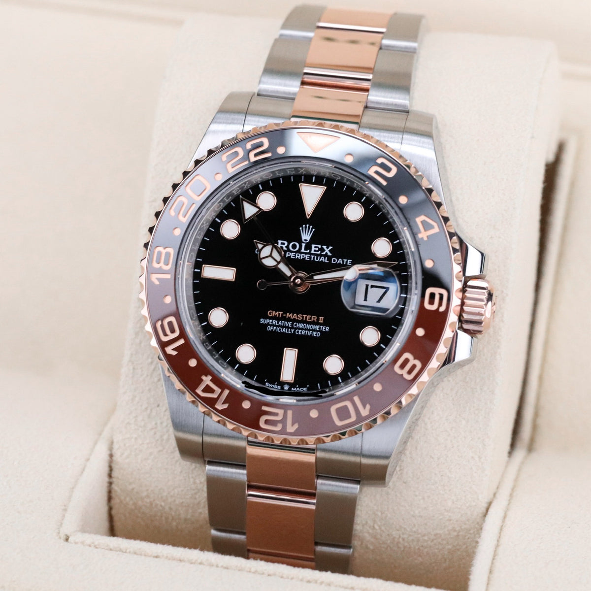 Rolex GMT Master II Rootbeer 40mm Two Tone Rose Gold Black Dial Black Brown Ceramic Bezel 12671CHNR