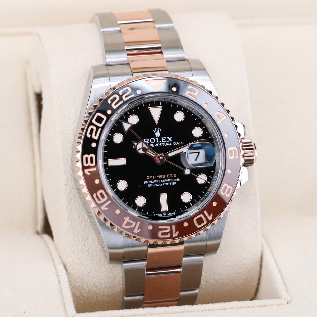 Rolex GMT Master II Rootbeer 40mm Two Tone Rose Gold Black Dial Black Brown Ceramic Bezel 12671CHNR