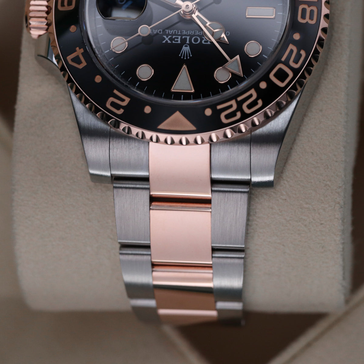 Rolex GMT Master II Rootbeer 40mm Two Tone Rose Gold Black Dial Black Brown Ceramic Bezel 12671CHNR