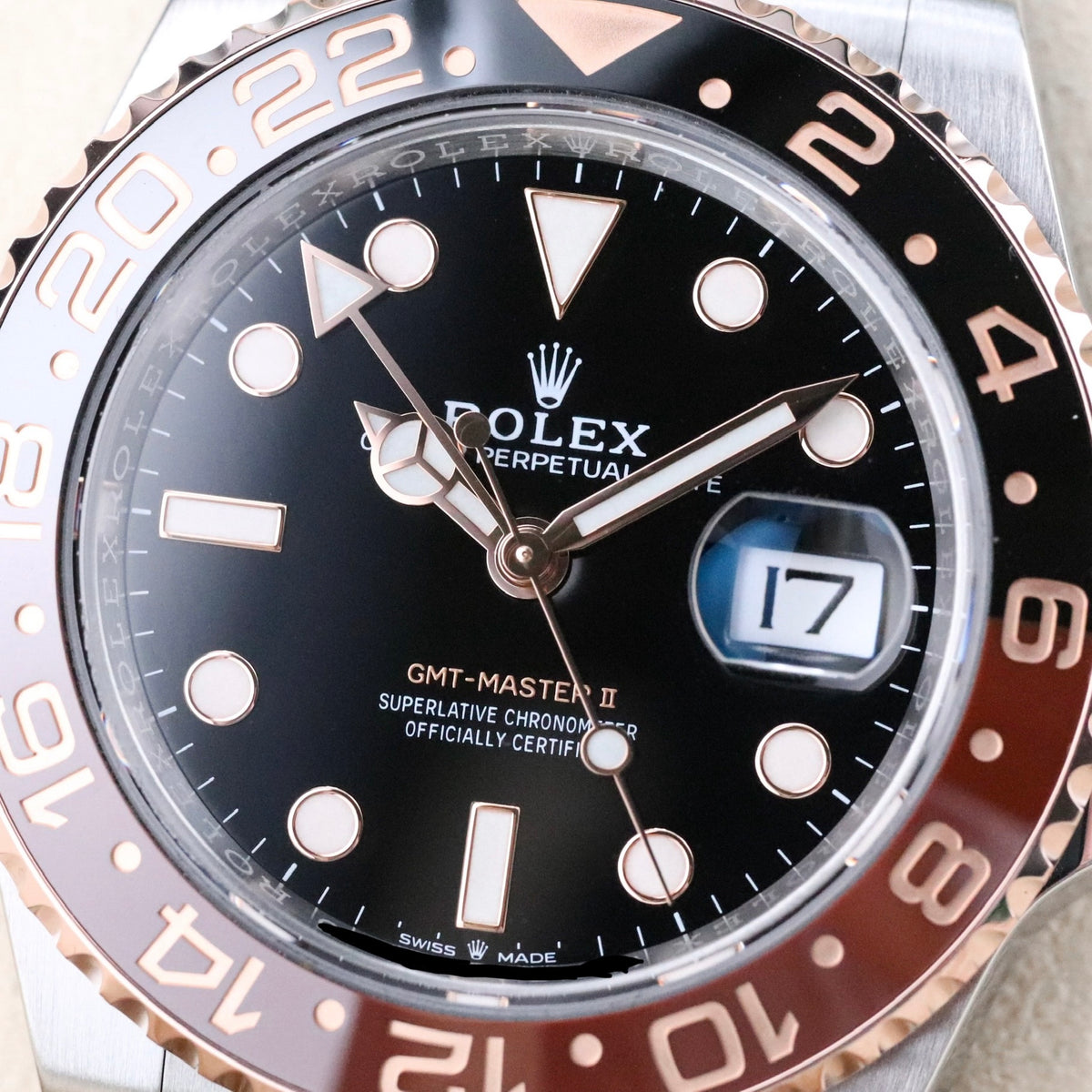 Rolex GMT Master II Rootbeer 40mm Two Tone Rose Gold Black Dial Black Brown Ceramic Bezel 12671CHNR