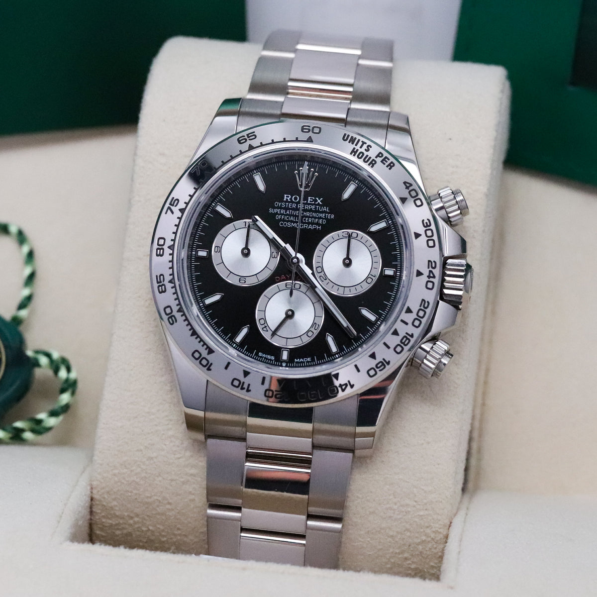 Rolex Daytona Baby LeMans 2025 Complete 40mm White Gold Black Dial Silver Sub Dials Oyster 126509