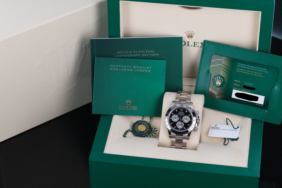 Rolex Daytona Baby LeMans 2025 Complete 40mm White Gold Black Dial Silver Sub Dials Oyster 126509