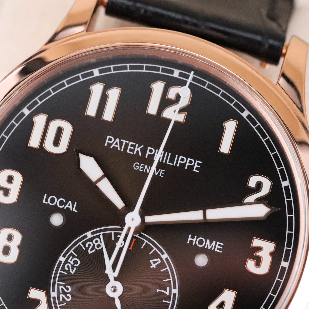 Patek Philippe Calatrava Pilot Travel Time Complete 42mm Rose Gold Brown Sunburst Dial Brown Calfskin Strap 5524R-001