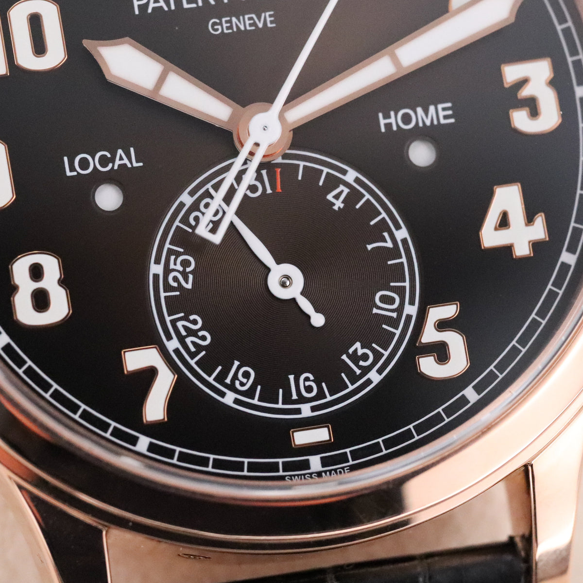 Patek Philippe Calatrava Pilot Travel Time Complete 42mm Rose Gold Brown Sunburst Dial Brown Calfskin Strap 5524R-001