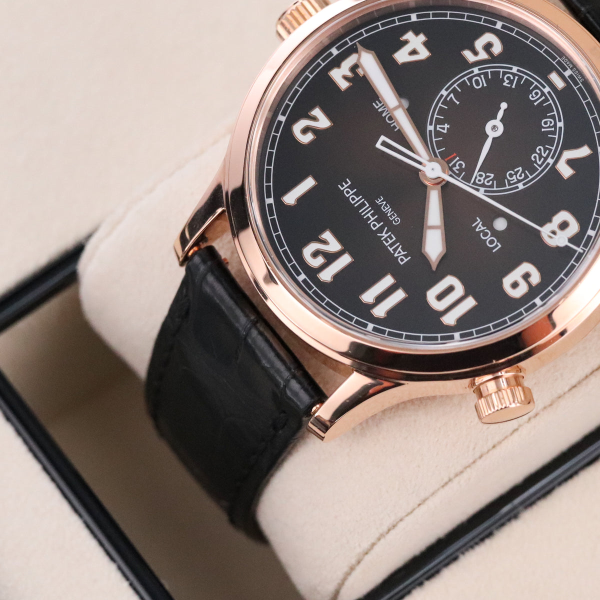 Patek Philippe Calatrava Pilot Travel Time Complete 42mm Rose Gold Brown Sunburst Dial Brown Calfskin Strap 5524R-001