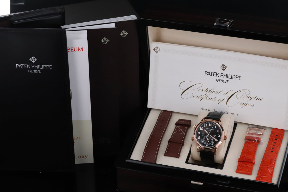 Patek Philippe Calatrava Pilot Travel Time Complete 42mm Rose Gold Brown Sunburst Dial Brown Calfskin Strap 5524R-001