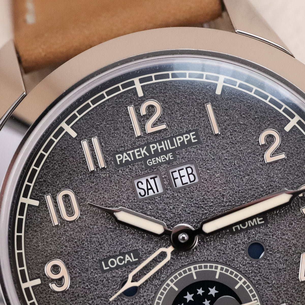 Patek Philippe Annual Calendar Travel Time 2022 Complete 41mm White Gold Charcoal Gray Dial Calfskin Strap 5326G-001