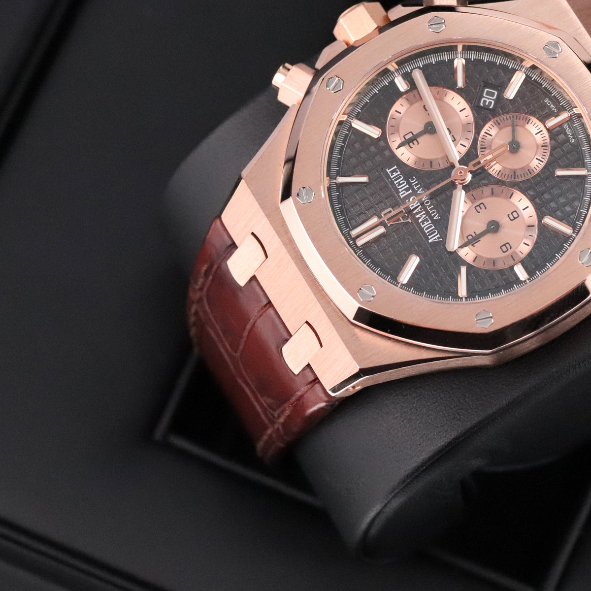 Audemars Piguet Royal Oak Chrono 2023 Complete 41mm Rose Gold Brown Chocolate Dial Brown Leather Strap 26331OR