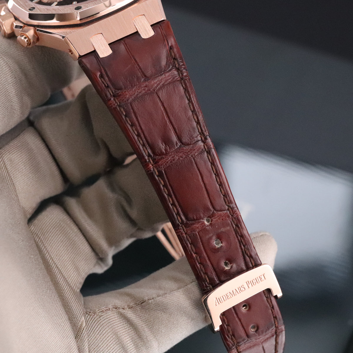 Audemars Piguet Royal Oak Chrono 2023 Complete 41mm Rose Gold Brown Chocolate Dial Brown Leather Strap 26331OR