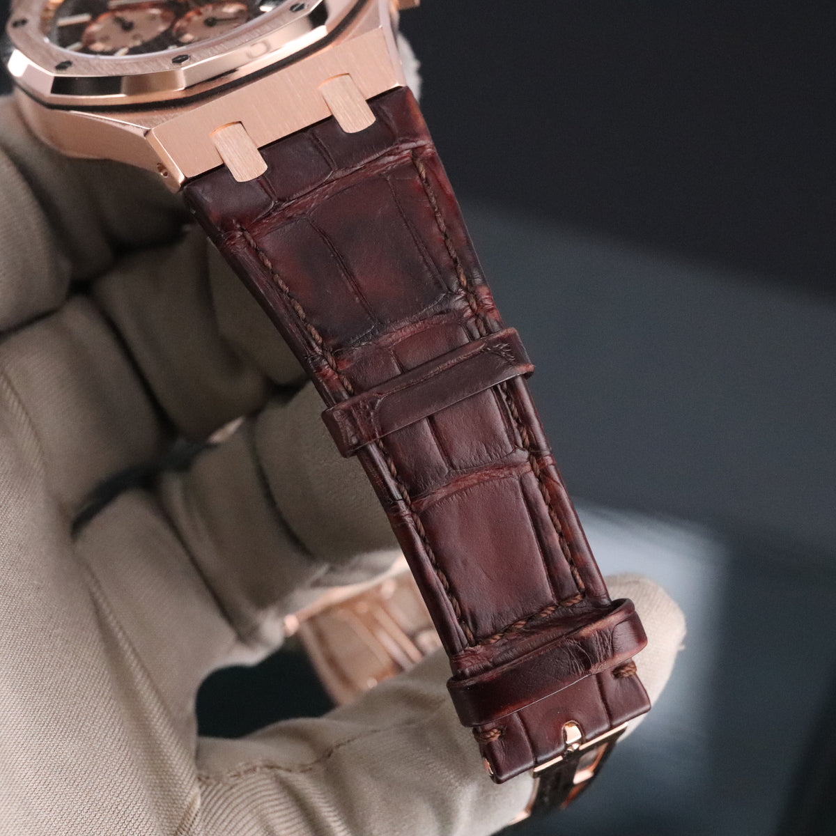 Audemars Piguet Royal Oak Chrono 2023 Complete 41mm Rose Gold Brown Chocolate Dial Brown Leather Strap 26331OR