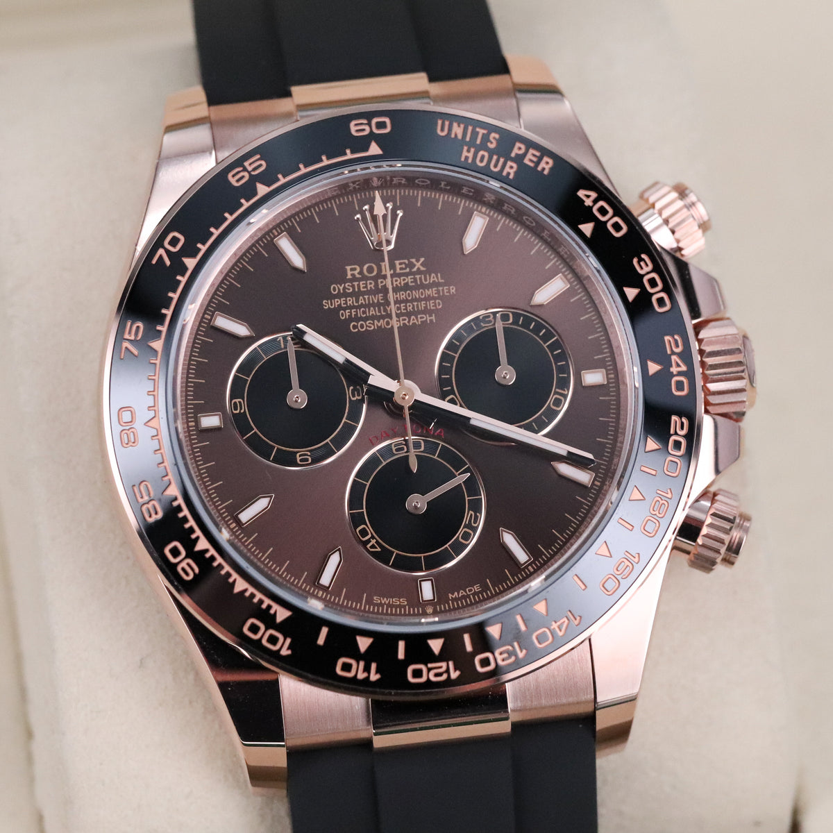 Rolex Cosmograph Daytona 2025 Complete 40mm Rose Gold Brown Dial Black Oysterflex Strap 126515LN