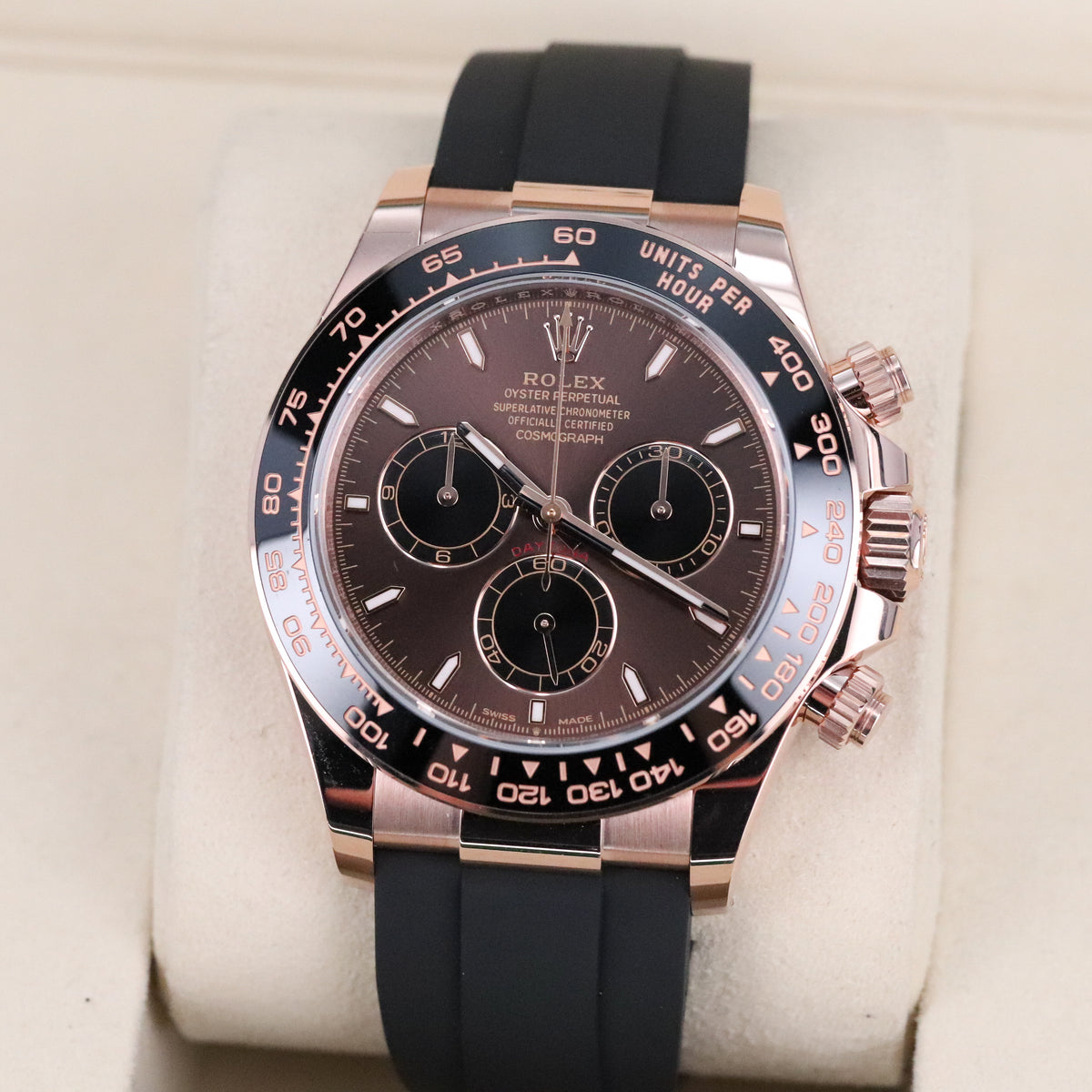 Rolex Cosmograph Daytona 2025 Complete 40mm Rose Gold Brown Dial Black Oysterflex Strap 126515LN