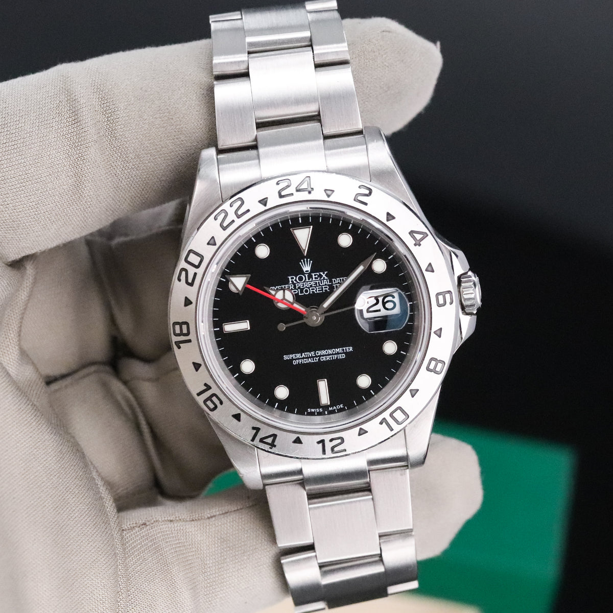 Rolex Explorer II Complete RSC Card 40mm Steel Case Black Dial Silver Bezel Oyster Bracelet 16570
