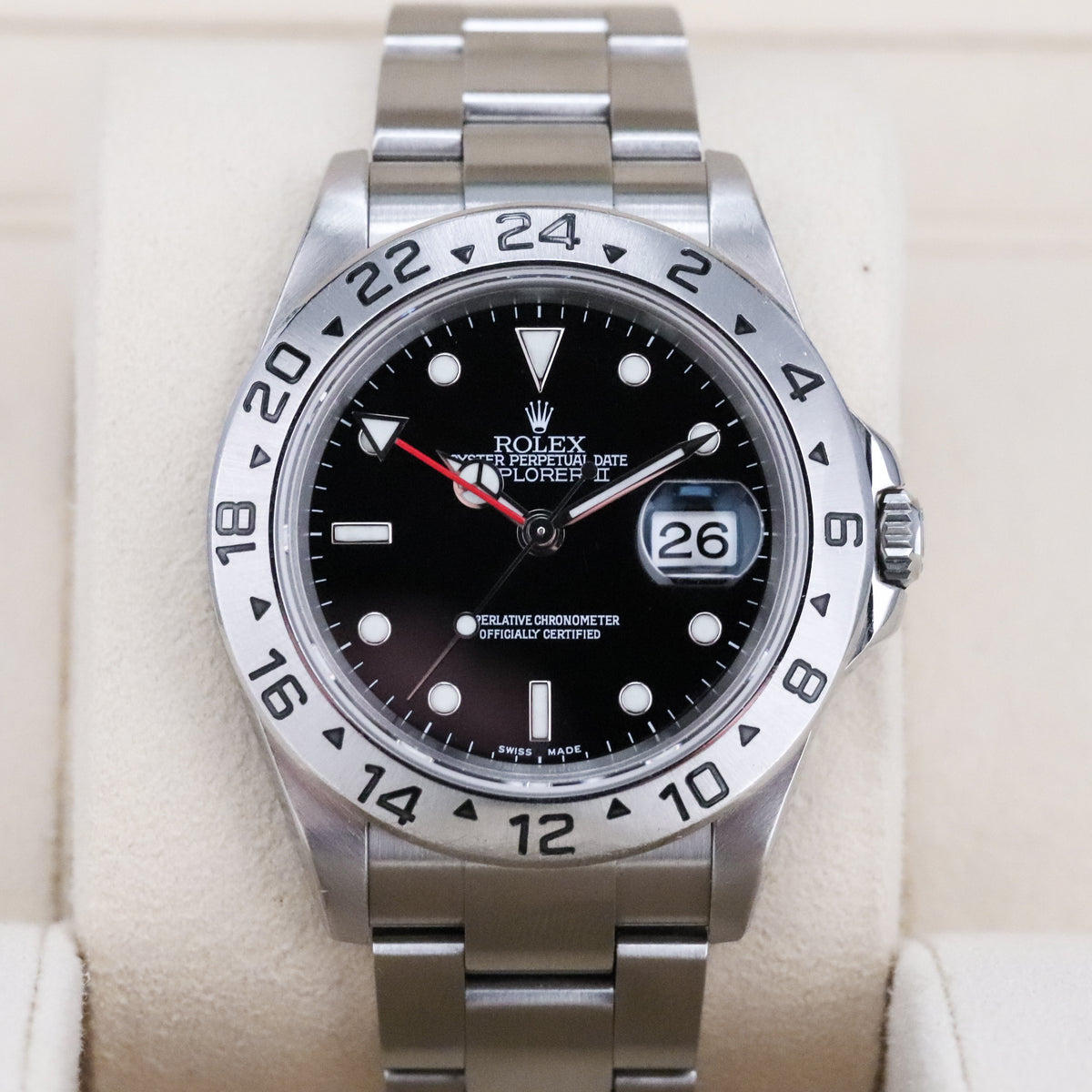 Rolex Explorer II Complete RSC Card 40mm Steel Case Black Dial Silver Bezel Oyster Bracelet 16570