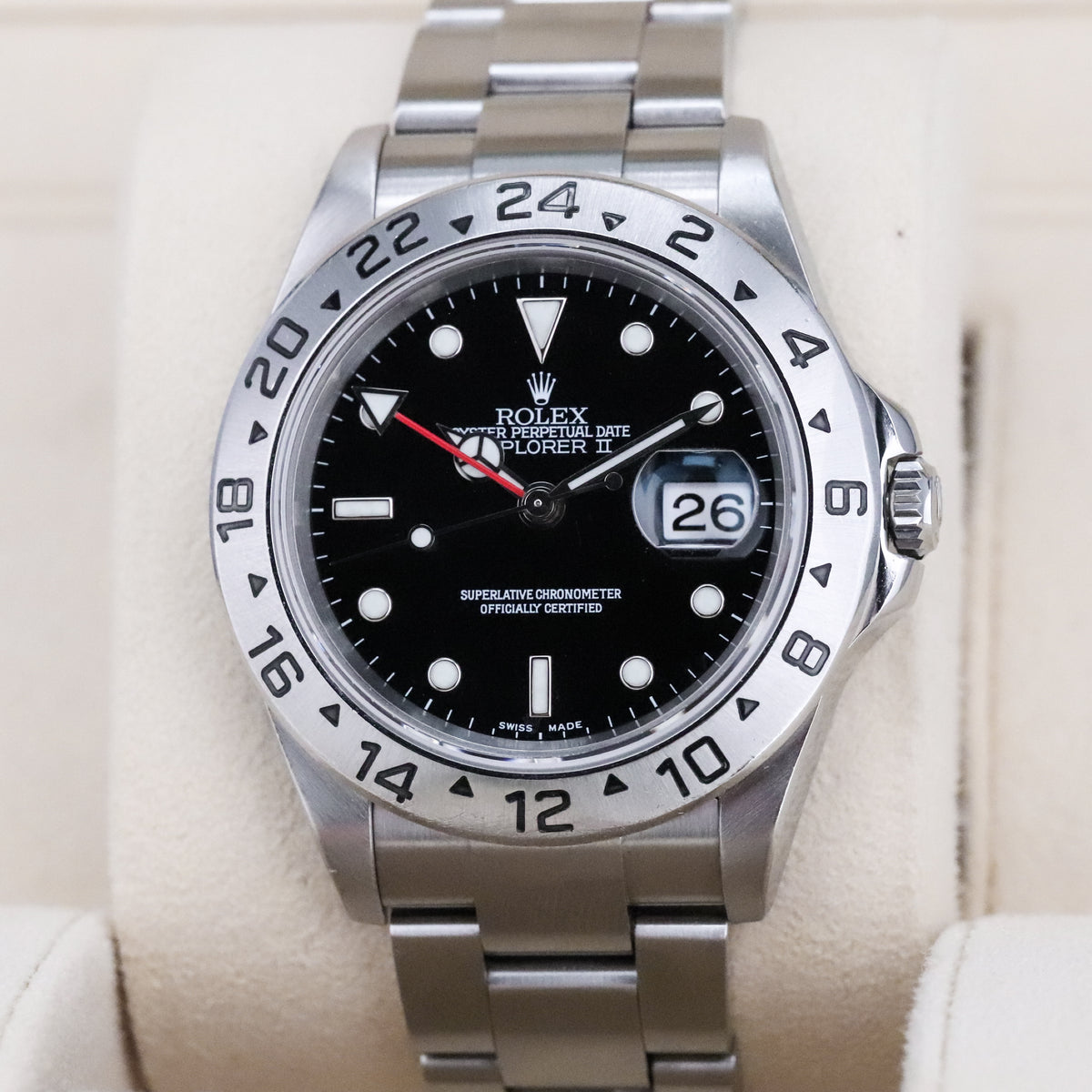 Rolex Explorer II Complete RSC Card 40mm Steel Case Black Dial Silver Bezel Oyster Bracelet 16570