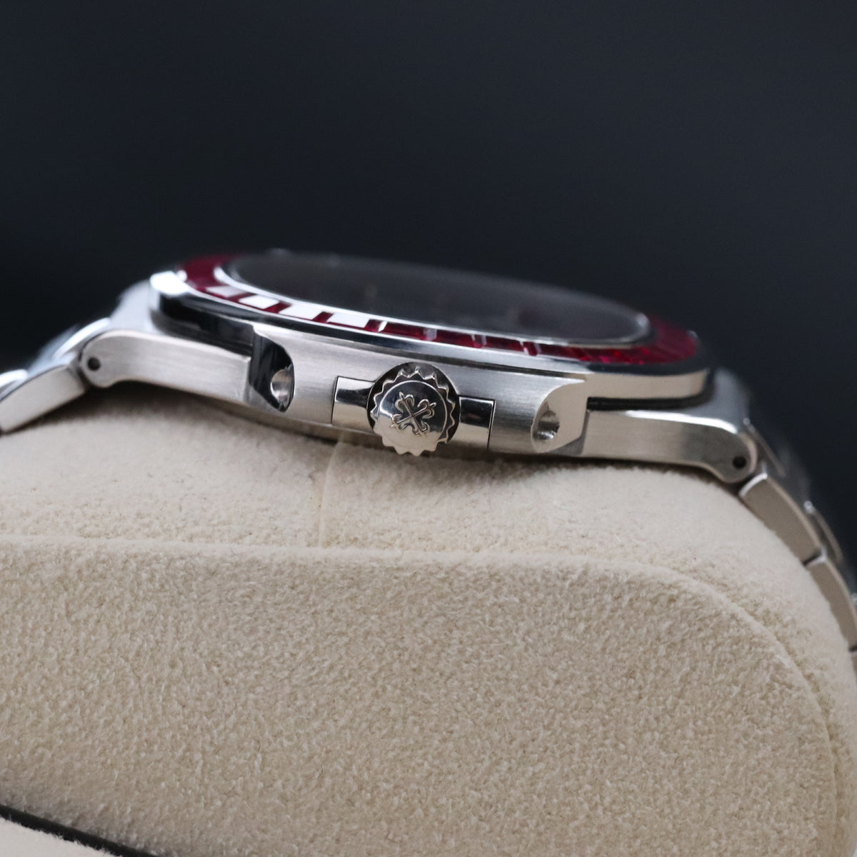 Patek Philippe Nautilus 5711 Ruby Bezel Platinum Grey Dial OEM Movement, Rest of Watch is CUSTOM