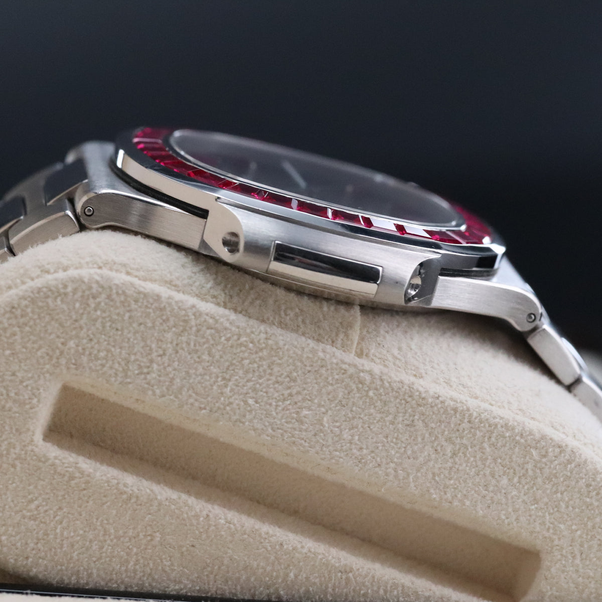 Patek Philippe Nautilus 5711 Ruby Bezel Platinum Grey Dial OEM Movement, Rest of Watch is CUSTOM