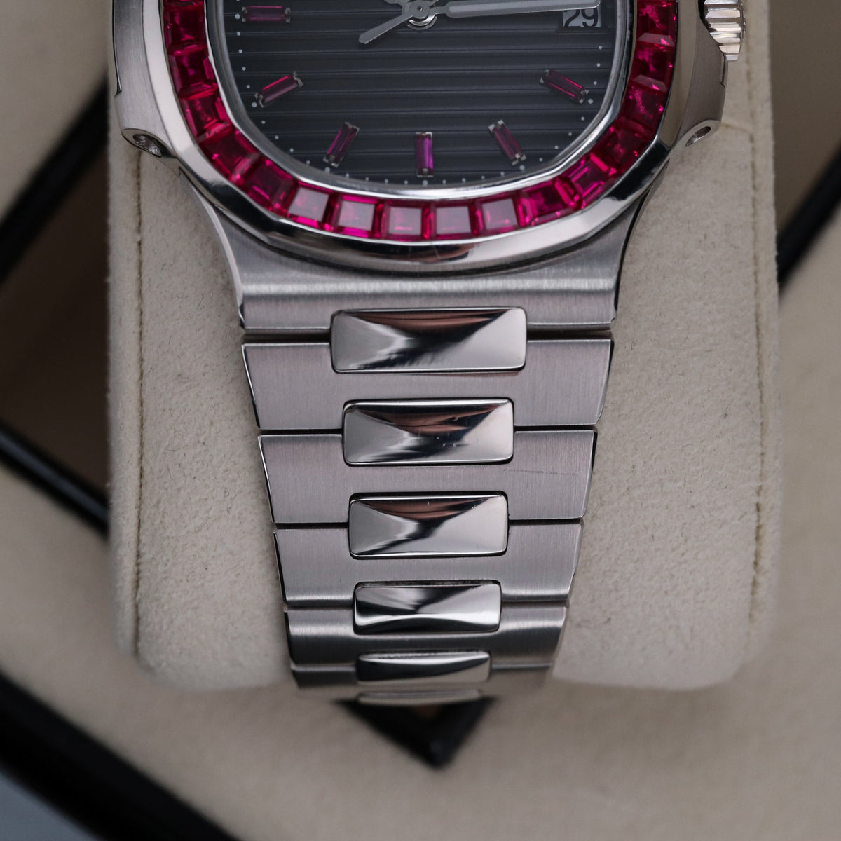 Patek Philippe Nautilus 5711 Ruby Bezel Platinum Grey Dial OEM Movement, Rest of Watch is CUSTOM