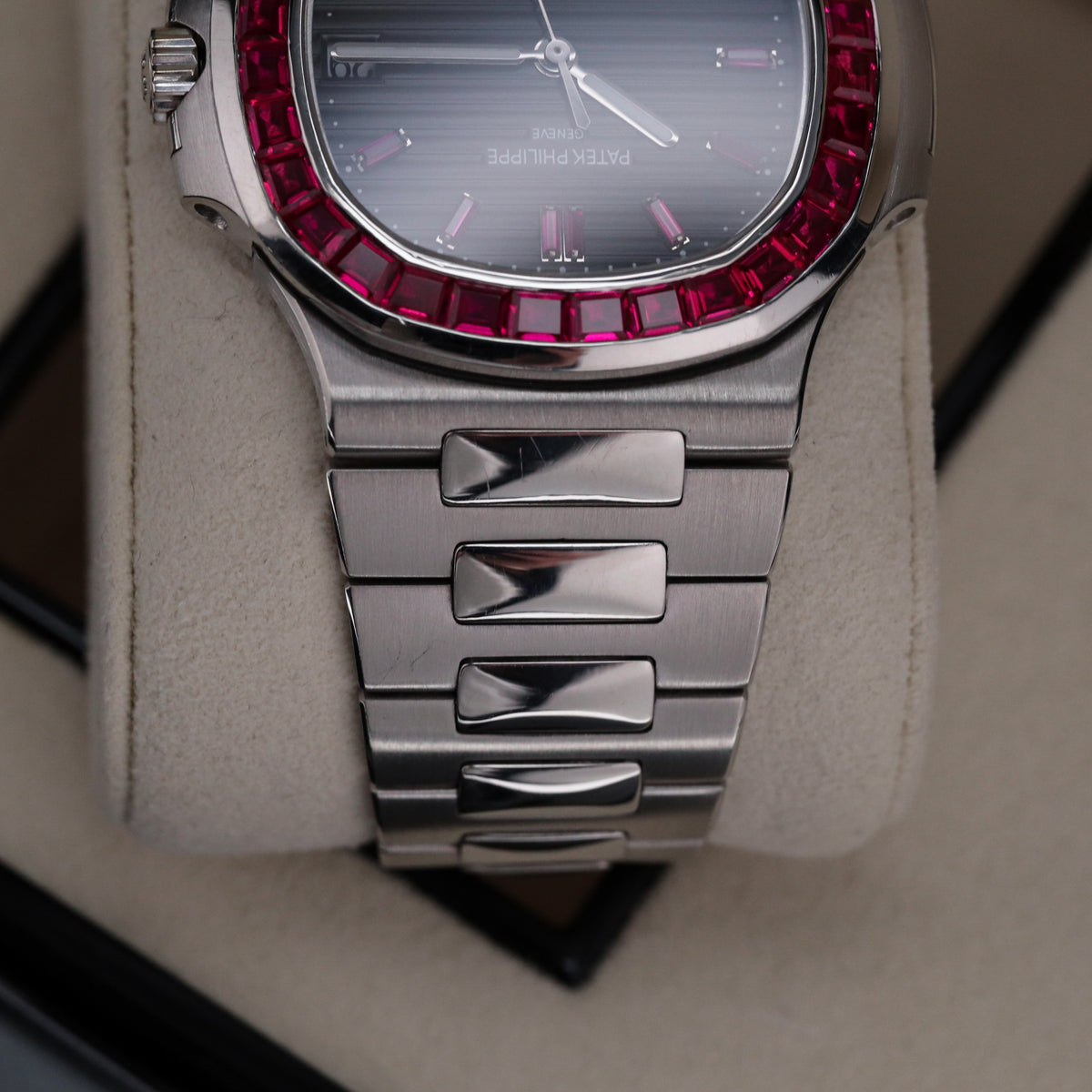 Patek Philippe Nautilus 5711 Ruby Bezel Platinum Grey Dial OEM Movement, Rest of Watch is CUSTOM