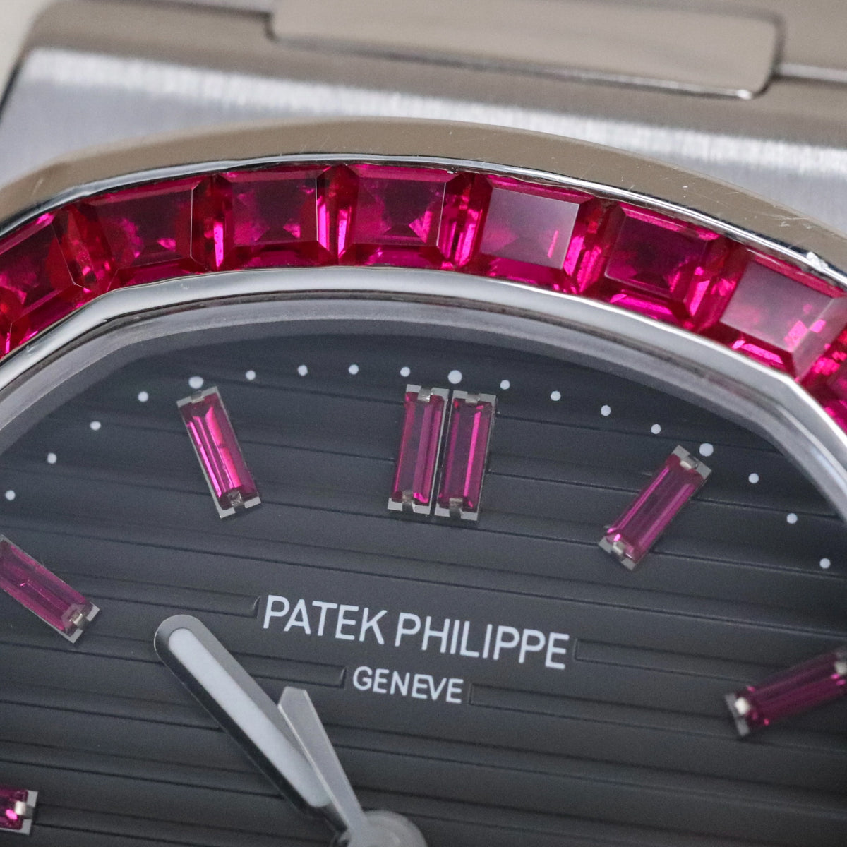 Patek Philippe Nautilus 5711 Ruby Bezel Platinum Grey Dial OEM Movement, Rest of Watch is CUSTOM