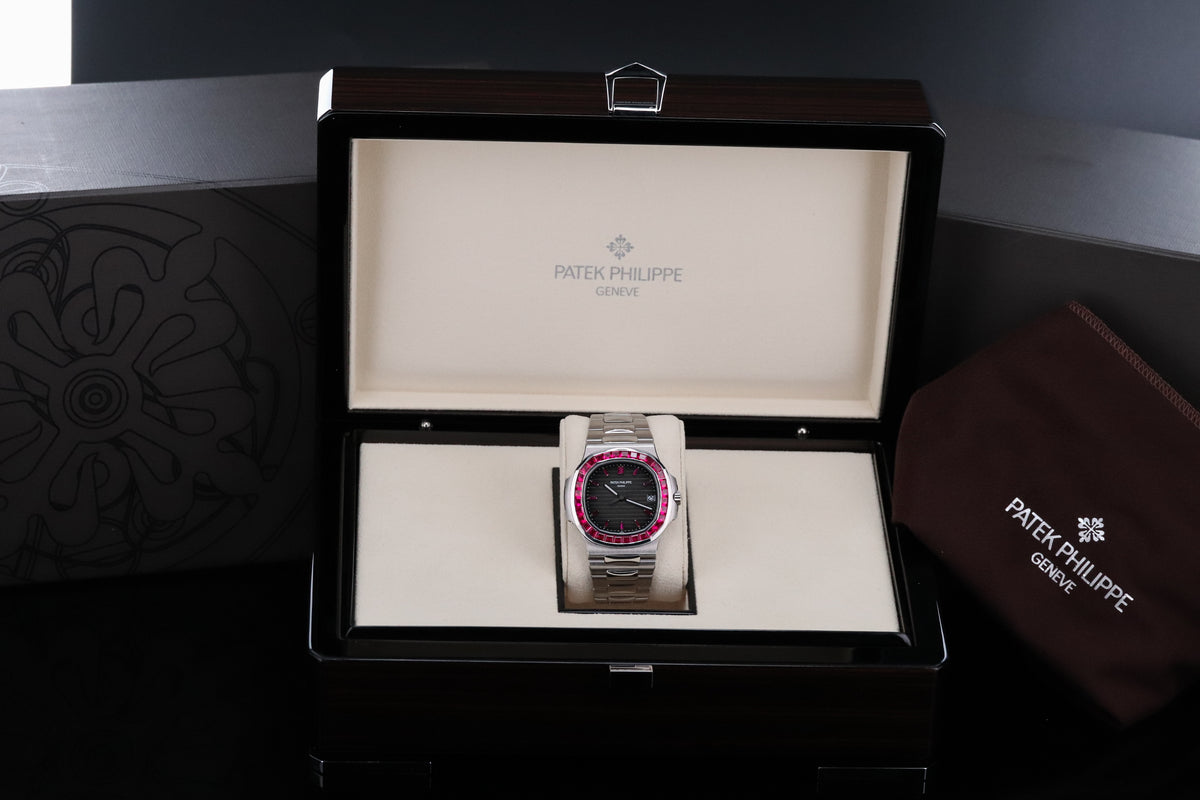 Patek Philippe Nautilus 5711 Ruby Bezel Platinum Grey Dial OEM Movement, Rest of Watch is CUSTOM