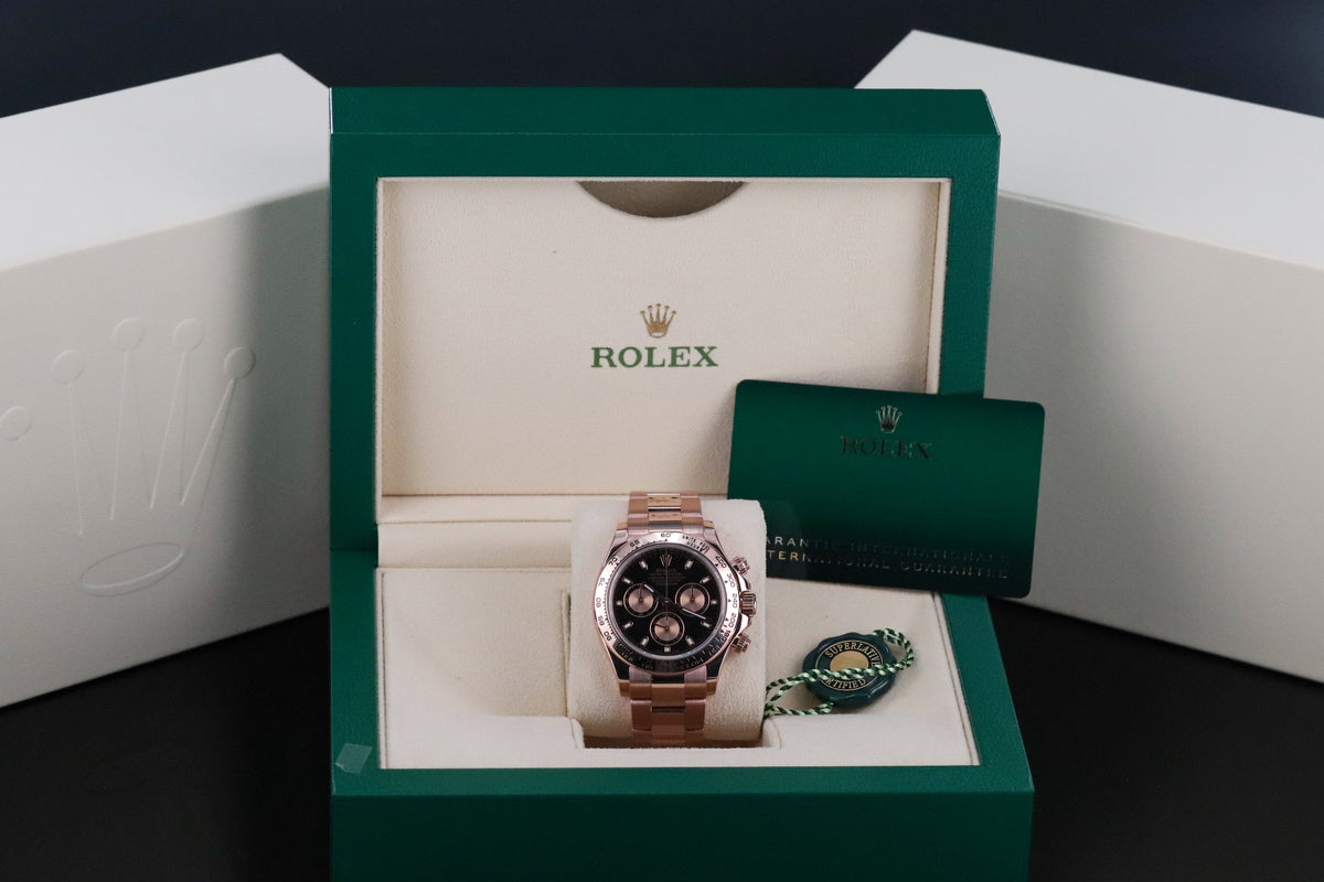 Rolex Cosmograph Daytona 40mm Rose Gold Black Dial 126505 Automatic Complete Set Mint